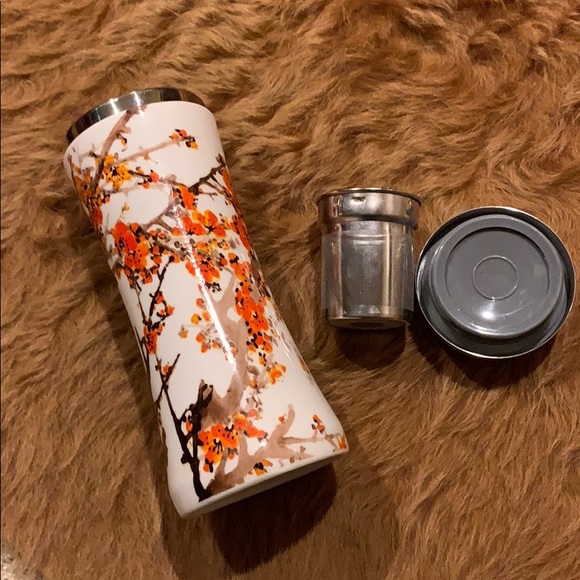 Teavana Dining Teavana Orange Cherry Blossom Thermos W Strainer
